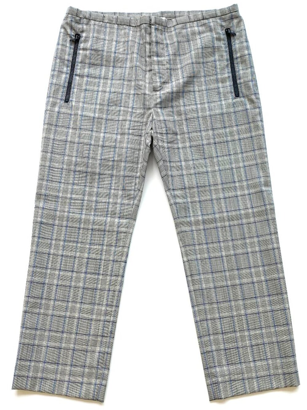 Milly 100% Italian Wool Plaid Cropped Pants Gray Blue Zip Pockets Petite P 0-2